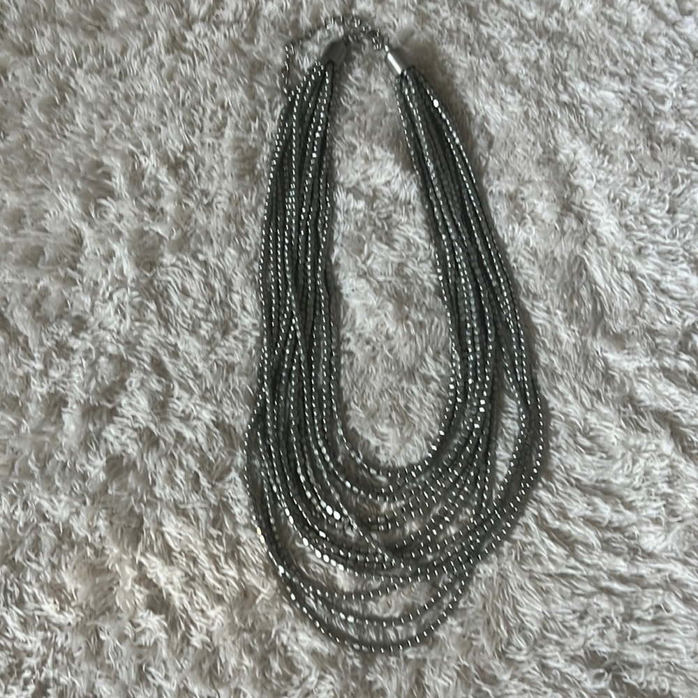 silver beaded layered necklace